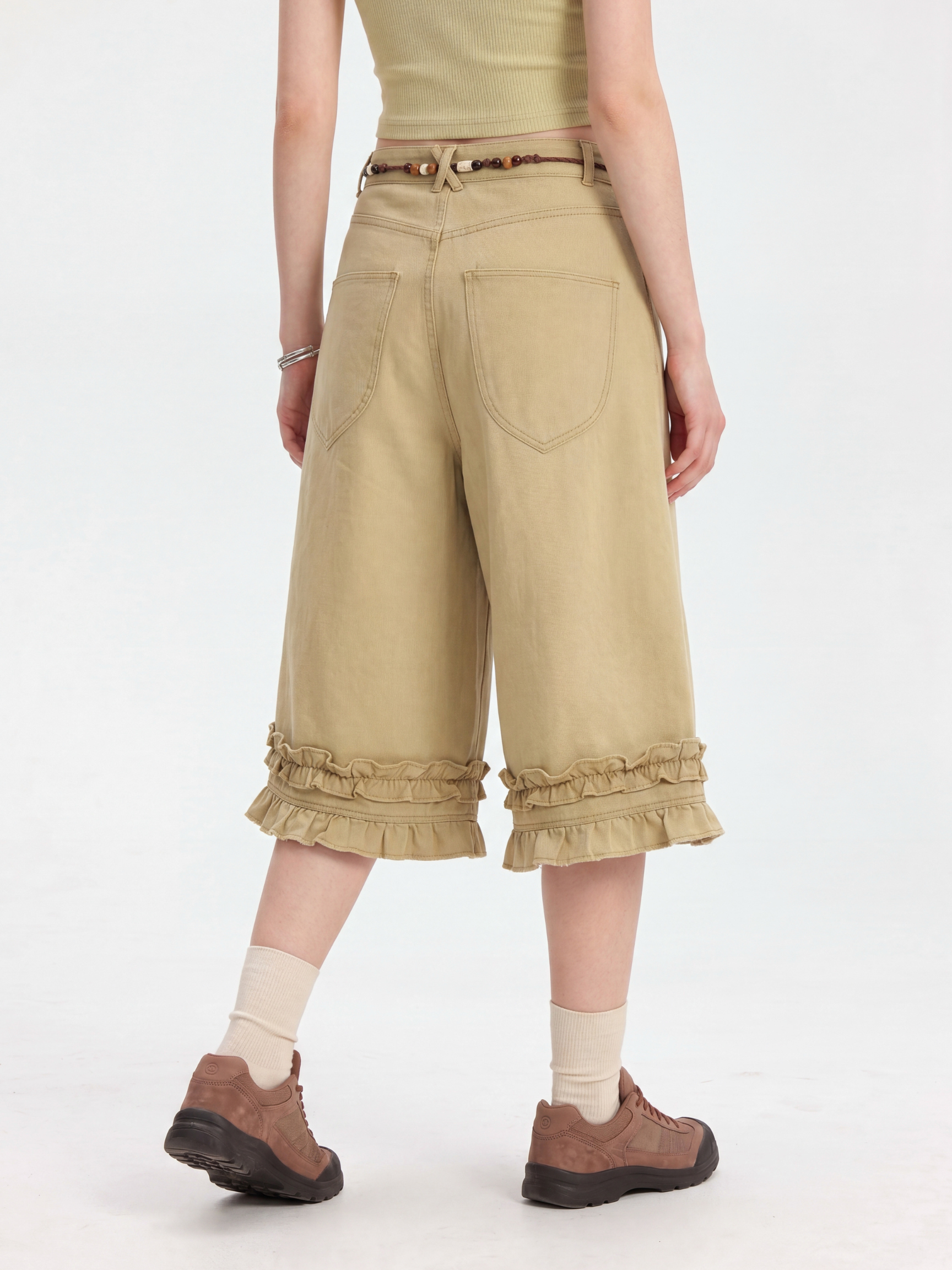 SilkStride - Women's Cotton Ruffle Hem Wide-Leg Cropped Pants