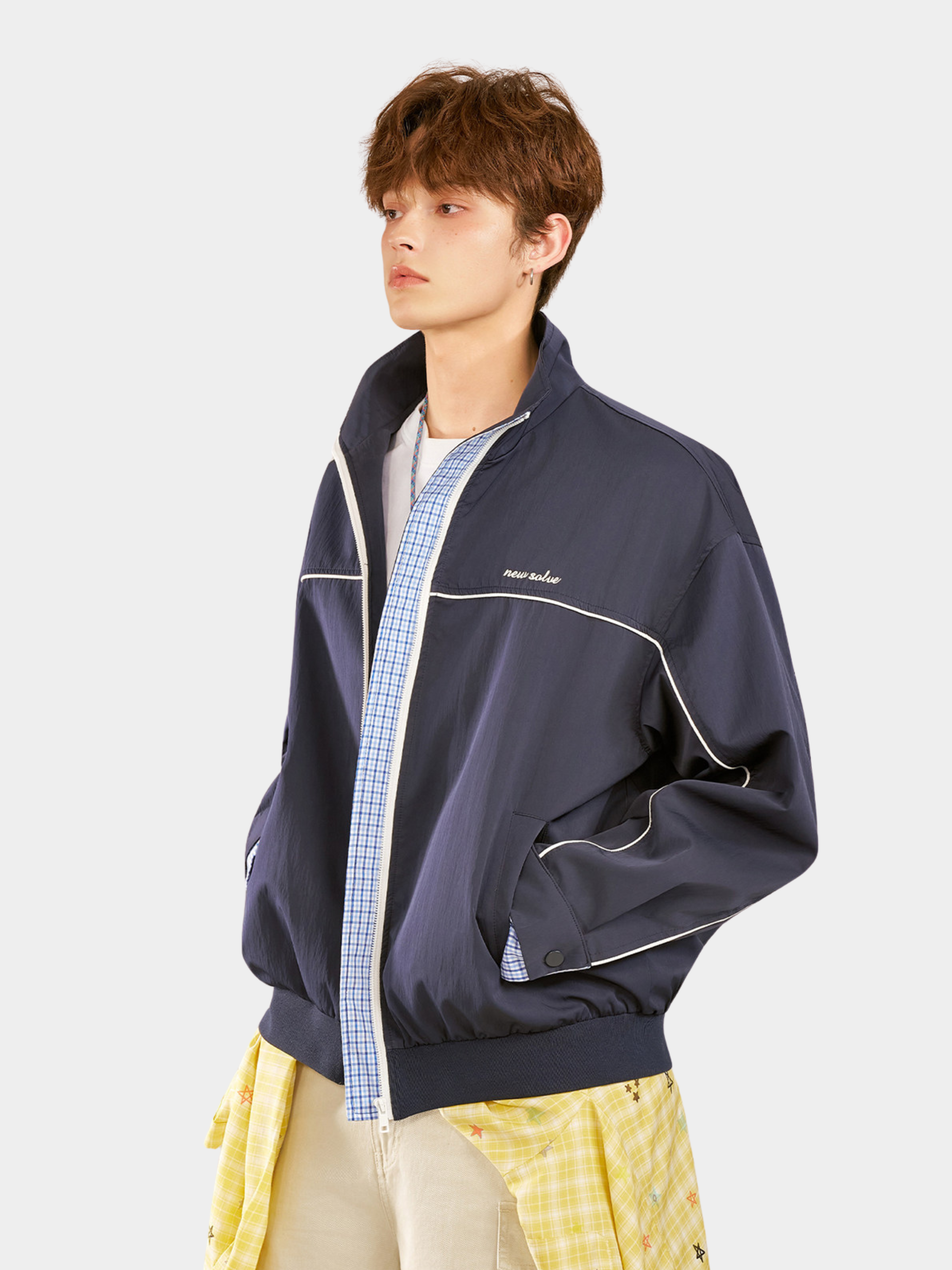 HawkRoc - Stand Collar Plaid Utility Jacket