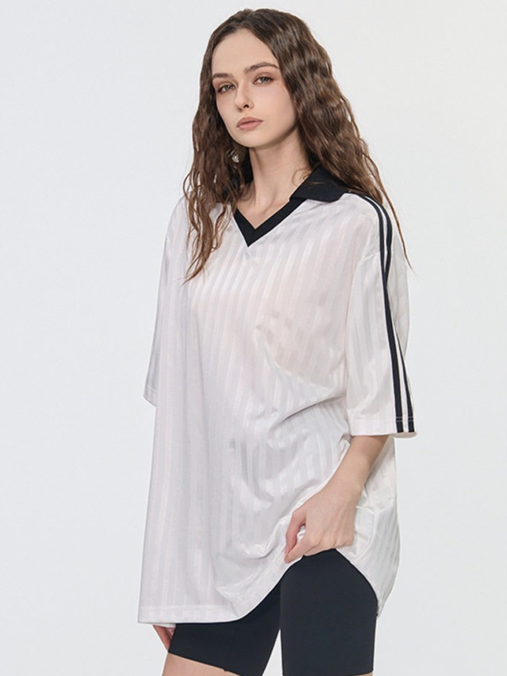DashFit - Lightweight Striped V-Neck T-Shirt