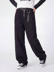 Dewpoint - Unisex Button Straight-Leg Wide Cargo Pants