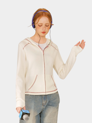 OwlCrag - Women's Slim-Fit Contrast Stitch Zip-Up Jacket