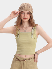 SatinFlow - Women's Adjustable Strap Two-Layer Look Cropped Tank Top