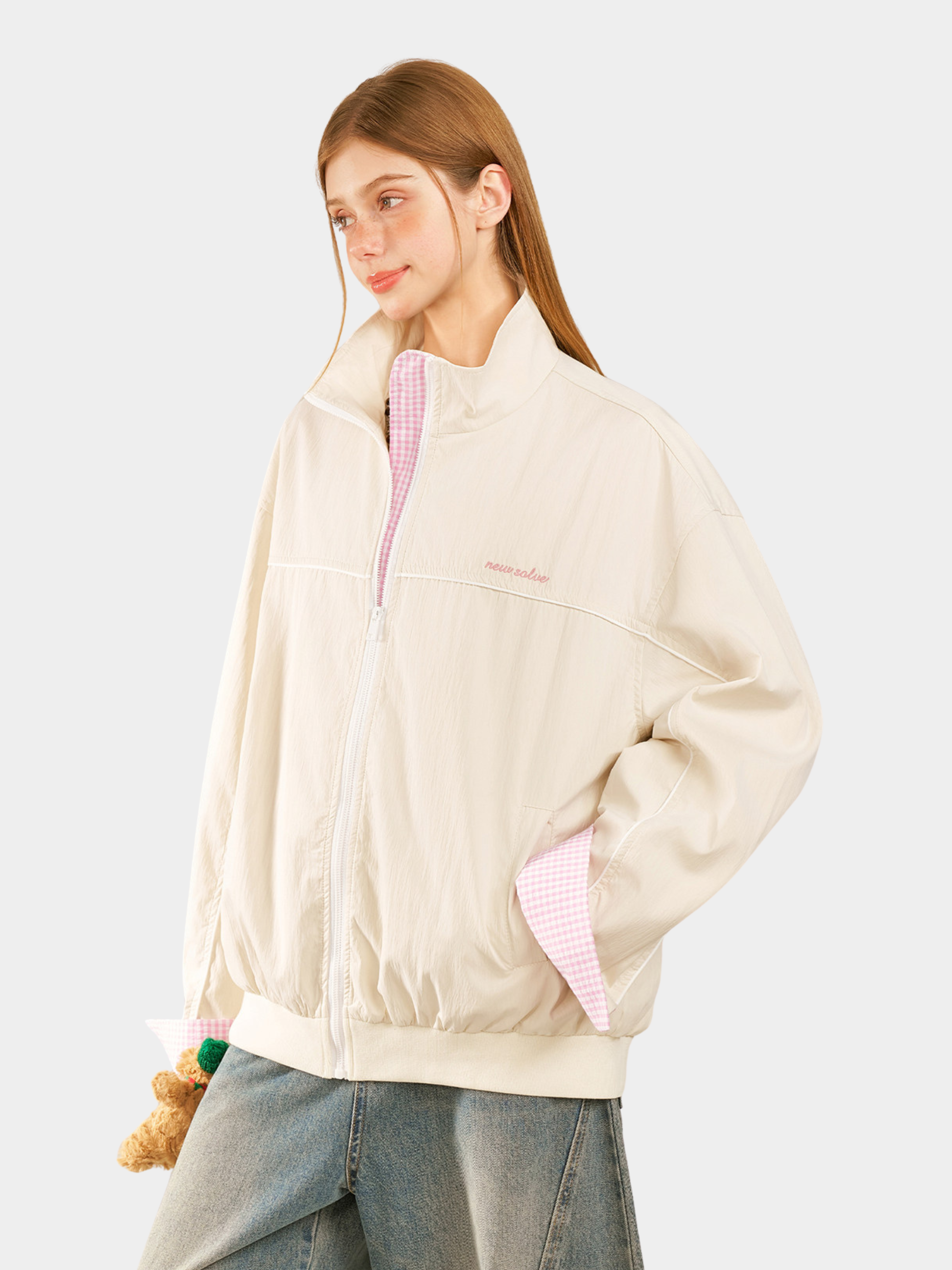 HawkRoc - Unisex Stand Collar Plaid Utility Jacket