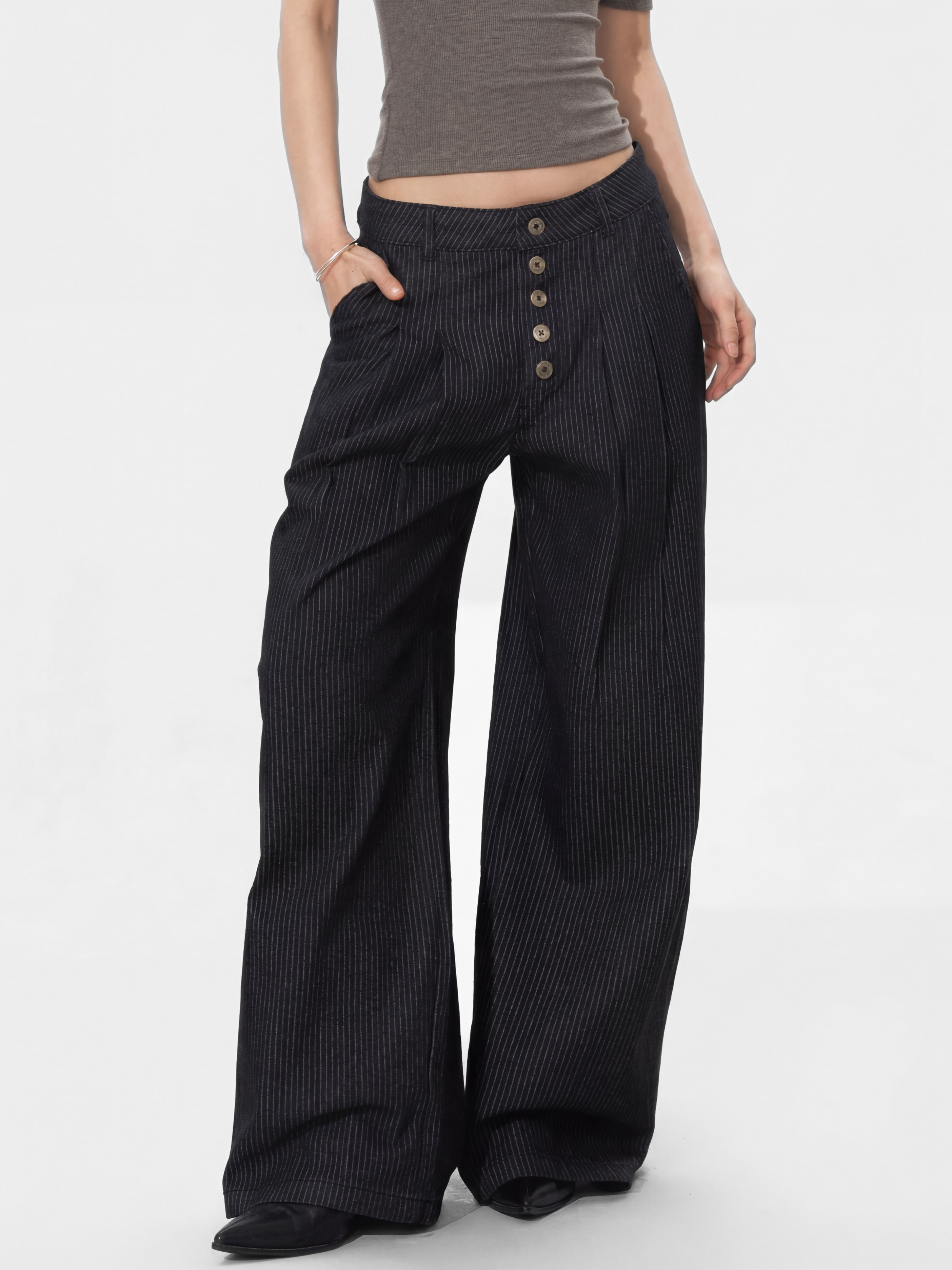 MistRidge - Women's Striped Wide-Leg Straight Pants